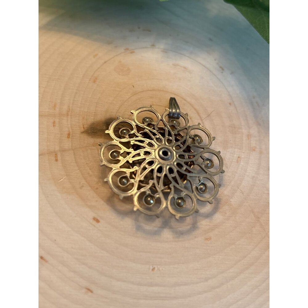 Vintage Gold-Tone Pendant With Rose Enamel  Romantic Rose Pendant Gold Tone - Picture 4 of 9